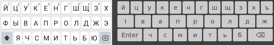 Two Cyrillic Keyboards. On the left, standard Russian layout. On the right, our keyboard for Archi.