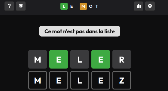 The French wordle accepts "meler", but not "melez"